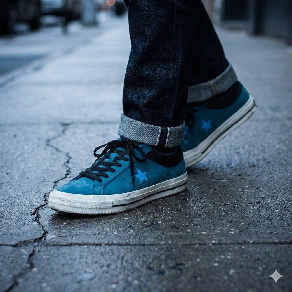 Converse One Star OX Suede Low Men 11.5 Blue White Skate Shoes Sneakers Retro